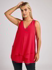 Yours Curve Red London Layered Top - Image 1 of 6