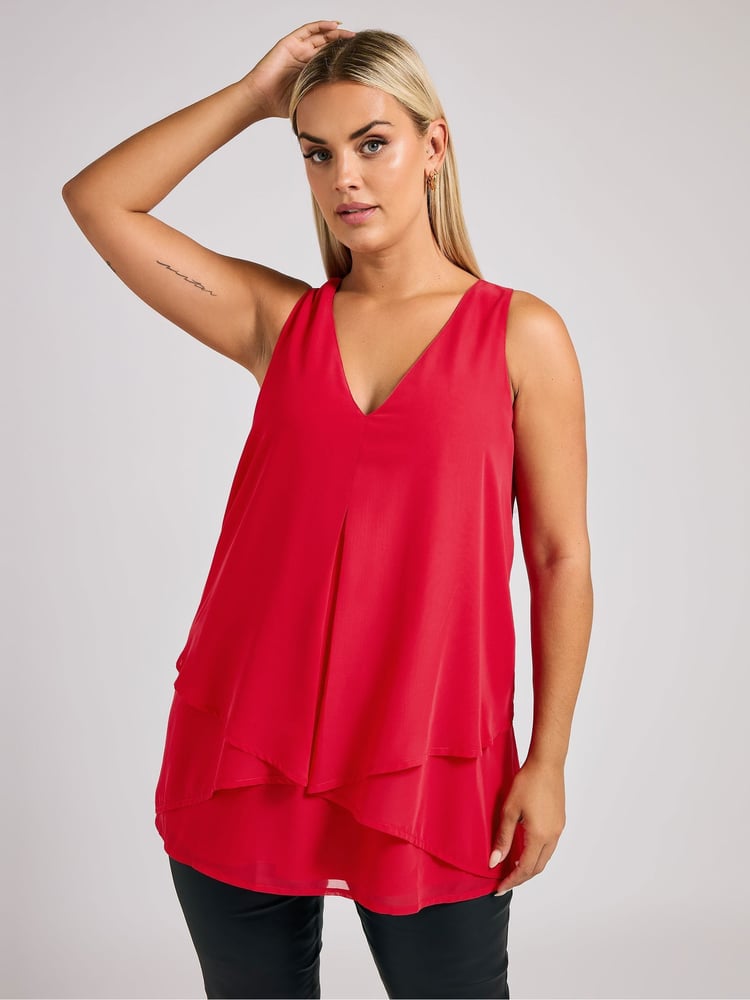 Yours Curve Red London Layered Top - Image 1 of 6