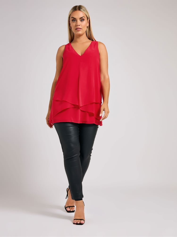 Yours Curve Red London Layered Top - Image 2 of 6