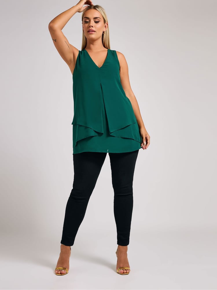 Yours Curve Green London Layered Top - Image 2 of 6