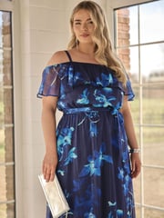 Yours Curve Blue London Ruffle Maxi Dress - Image 3 of 6