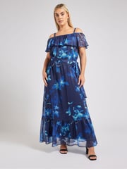 Yours Curve Blue London Ruffle Maxi Dress - Image 4 of 6