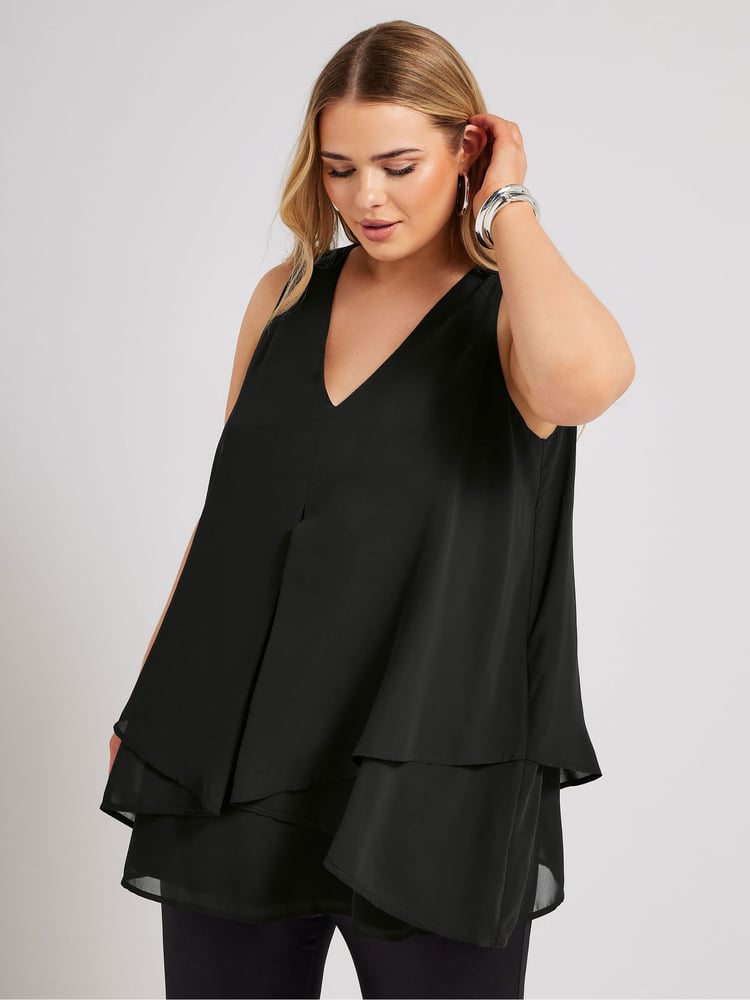 Yours Curve Black London Layered Top - Image 1 of 5