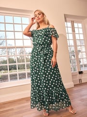 Yours Curve Green London Ruffle Maxi Dress - Image 1 of 6