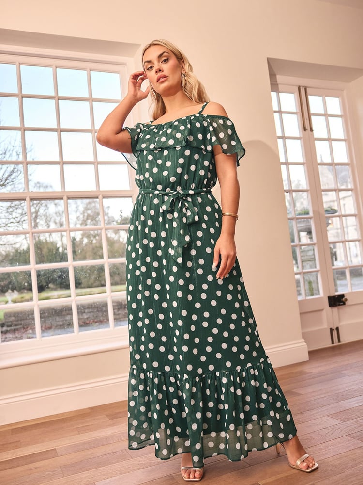Yours Curve Green London Ruffle Maxi Dress - Image 1 of 6