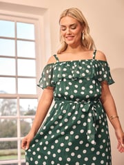 Yours Curve Green London Ruffle Maxi Dress - Image 2 of 6