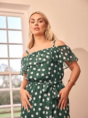 Yours Curve Green London Ruffle Maxi Dress - Image 3 of 6