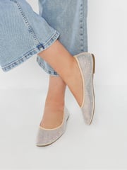 Yours Curve Nude Wide Fit Mesh Diamante Ballet Pumps - Image 1 of 5