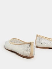 Yours Curve Nude Wide Fit Mesh Diamante Ballet Pumps - Image 4 of 5