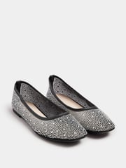 Yours Curve Black Wide Fit Mesh Diamante Ballet Pumps - Image 2 of 5