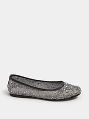 Yours Curve Black Wide Fit Mesh Diamante Ballet Pumps - Image 3 of 5