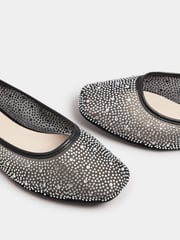 Yours Curve Black Wide Fit Mesh Diamante Ballet Pumps - Image 5 of 5