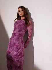 Star by Julien MacDonald Pink Mesh Ruched Dress - Image 4 of 5