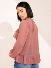 PixieGirl Petite Pink Chiffon Frill Blouses - Image 4 of 6