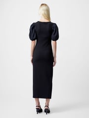 French Connection Black Sasia Rib Puff Midi Dress - Image 2 of 4