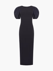French Connection Black Sasia Rib Puff Midi Dress - Image 4 of 4