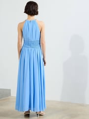 French Connection Blue Eden Georgette Halterneck Dress - Image 2 of 4