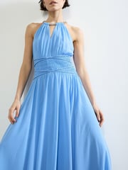 French Connection Blue Eden Georgette Halterneck Dress - Image 3 of 4