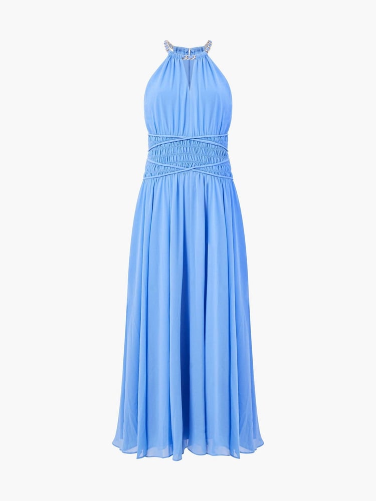 French Connection Blue Eden Georgette Halterneck Dress - Image 4 of 4