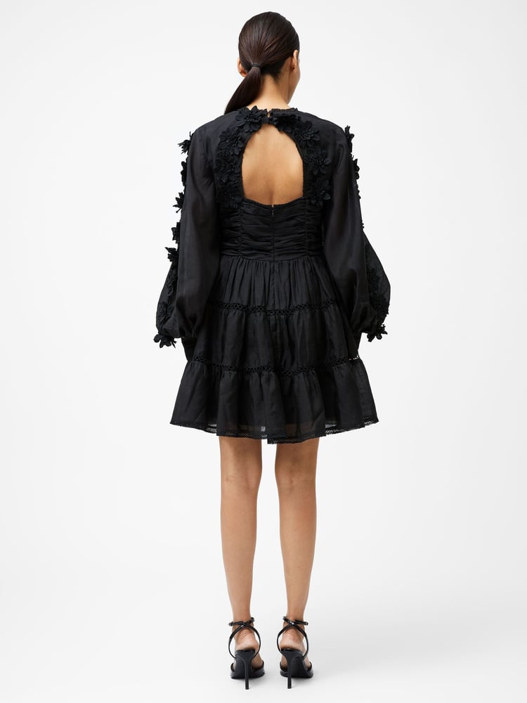 French Connection Black Aubrey 3D Lace Trim Mini Dress - Image 2 of 4