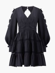 French Connection Black Aubrey 3D Lace Trim Mini Dress - Image 4 of 4