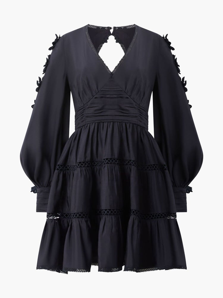 French Connection Black Aubrey 3D Lace Trim Mini Dress - Image 4 of 4