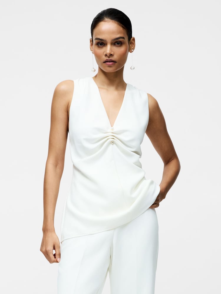 French Connection White Arlette Sleeveless V-Nack Top - Image 1 of 4