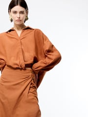 French Connection Brown Ariette Line Blends Tuck Shirt - Image 3 of 4