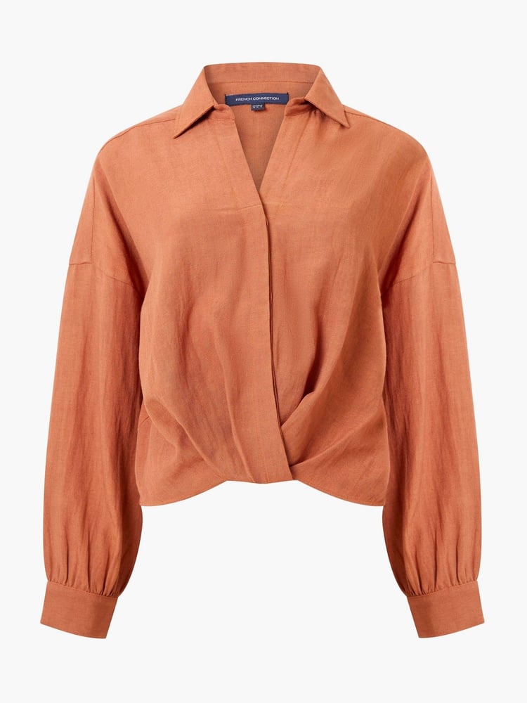 French Connection Brown Ariette Line Blends Tuck Shirt - Image 4 of 4