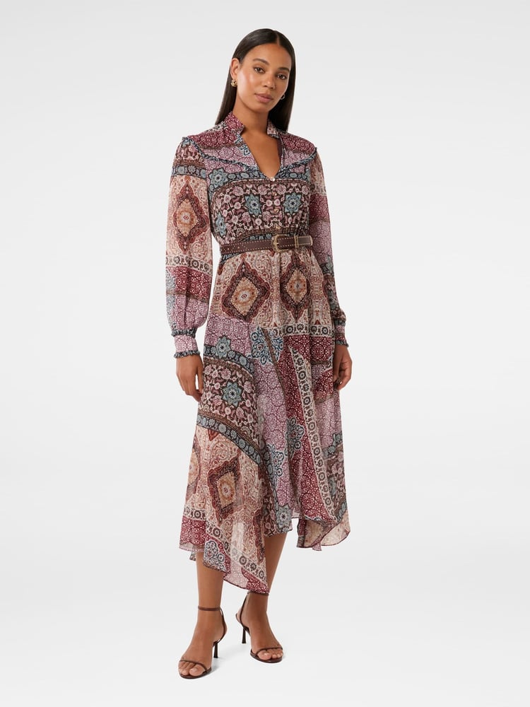Forever New Brown Shelly Frill Trim Midi Dress - Image 1 of 4