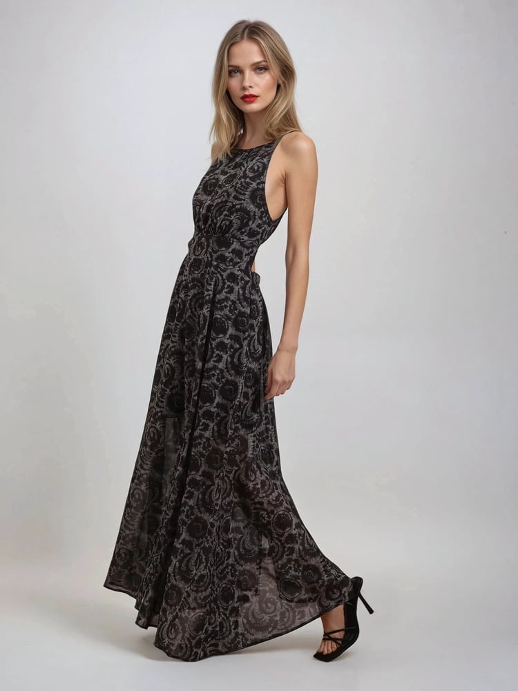 Religion Brown Gigi Maxi Dress With Open Back In Dark Tie Dye Print - Image 1 of 6