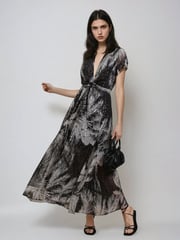 Religion Black Palm Maxi 2 Way Wrap Dress In Metallic Print - Image 1 of 6