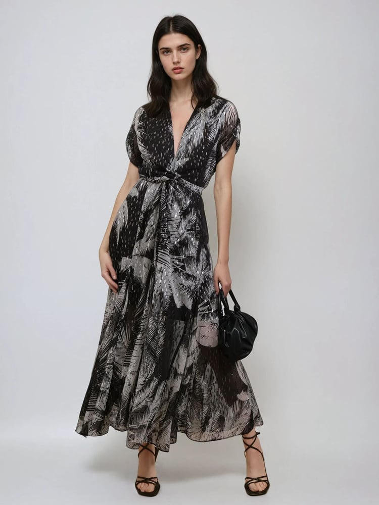 Religion Black Palm Maxi 2 Way Wrap Dress In Metallic Print - Image 2 of 6