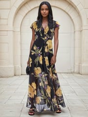 Religion Yellow Indium Maxi Dress With Button Thru Detail And Cap Sleeves - Image 2 of 5