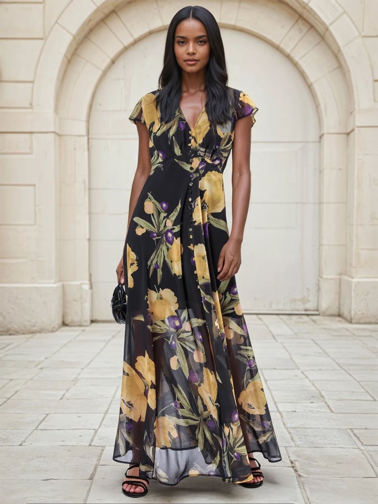 Religion Yellow Indium Maxi Dress With Button Thru Detail And Cap Sleeves - Image 2 of 5
