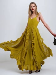 Religion Yellow Kate Maxi Dress With Frills And Spaghetti Straps - Image 1 of 6