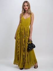 Religion Yellow Kate Maxi Dress With Frills And Spaghetti Straps - Image 2 of 6