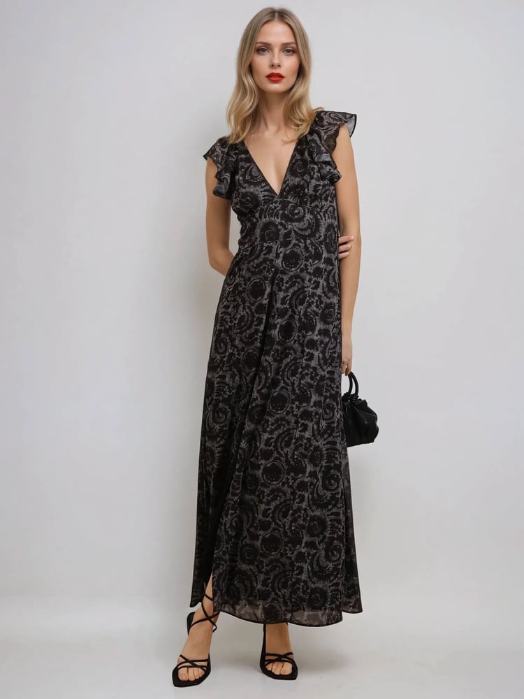Religion Brown Bella Lace Up Maxi Dress In Dark Tie Dye Print - Image 2 of 6