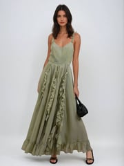 Religion Green Kate Maxi Dress With Frills And Spaghetti Straps - Image 1 of 6