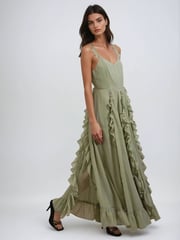 Religion Green Kate Maxi Dress With Frills And Spaghetti Straps - Image 2 of 6