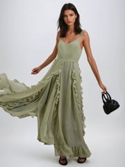 Religion Green Kate Maxi Dress With Frills And Spaghetti Straps - Image 4 of 6