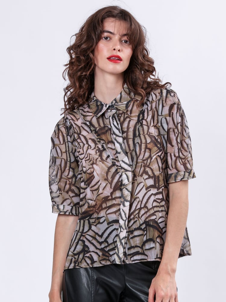Religion Natural Indium Shirt Blouse With Puff Shoulder - Image 1 of 6