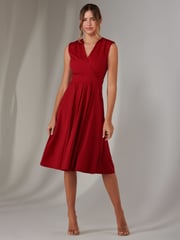 Jolie Moi Red Plain Sleeveless Midi Dress - Image 1 of 6