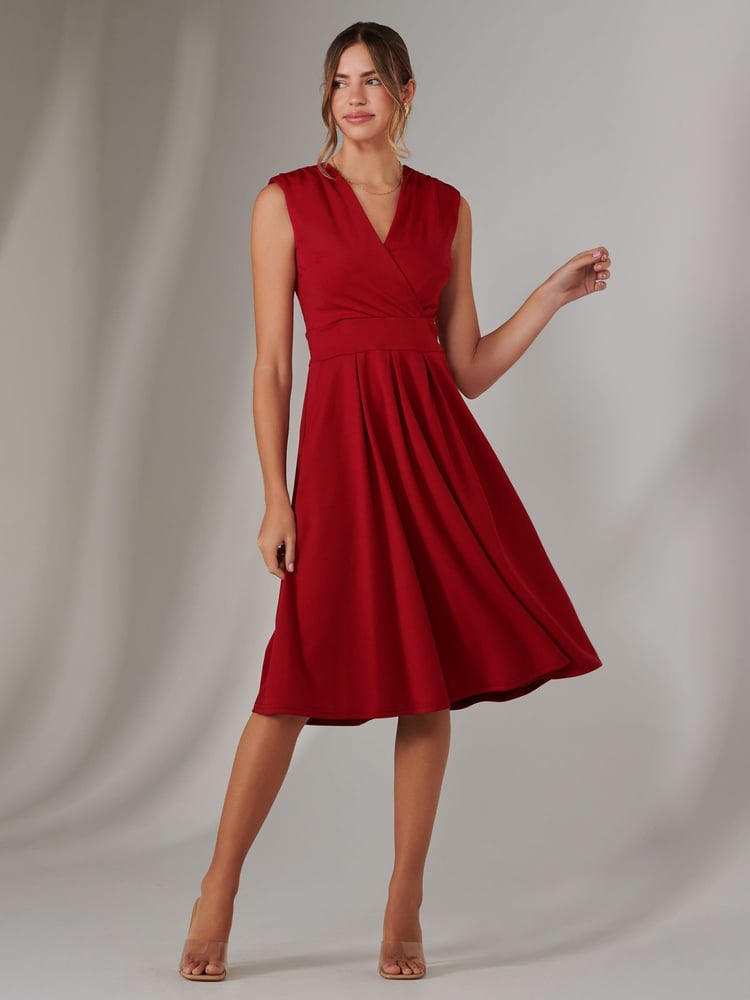 Jolie Moi Red Plain Sleeveless Midi Dress - Image 6 of 6