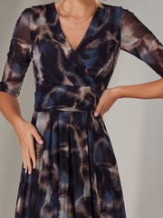 Jolie Moi Brown Mesh Wrap Midi Dress - Image 3 of 6