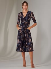 Jolie Moi Brown Mesh Wrap Midi Dress - Image 4 of 6
