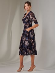 Jolie Moi Brown Mesh Wrap Midi Dress - Image 5 of 6
