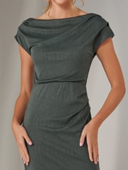 Jolie Moi Green Asymmetrical Bodycon Midaxi Dress - Image 3 of 6