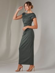 Jolie Moi Green Asymmetrical Bodycon Midaxi Dress - Image 4 of 6