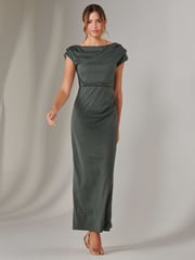 Jolie Moi Green Asymmetrical Bodycon Midaxi Dress - Image 5 of 6